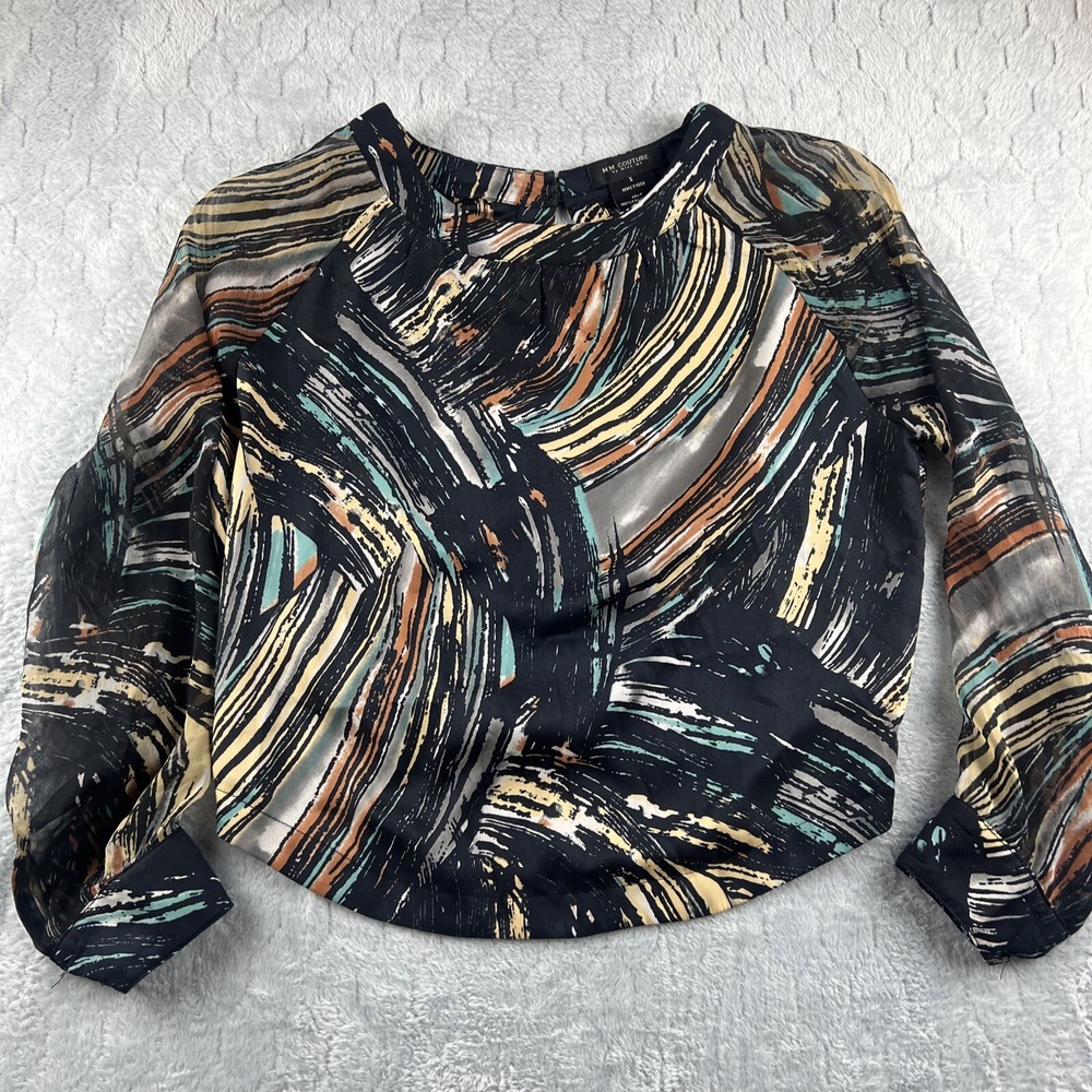Miss Me MM Courte Long Sleeve Abstract Design Round Neck Retro Look Women's S